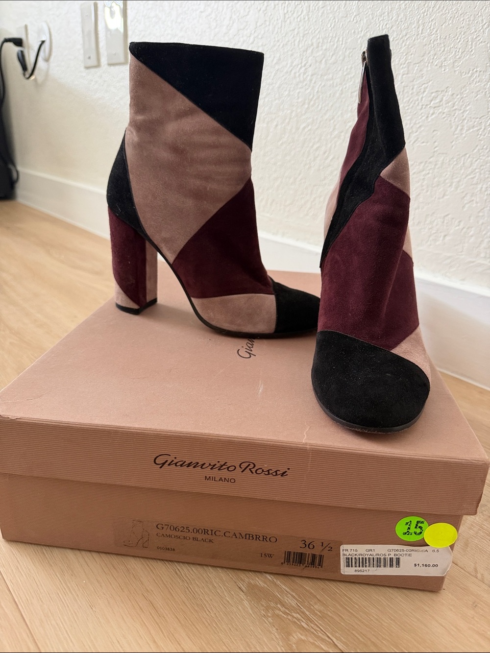 Gianvito Rossi Colorblock Suede Ankle Boots - Black, Burgundy, Beige